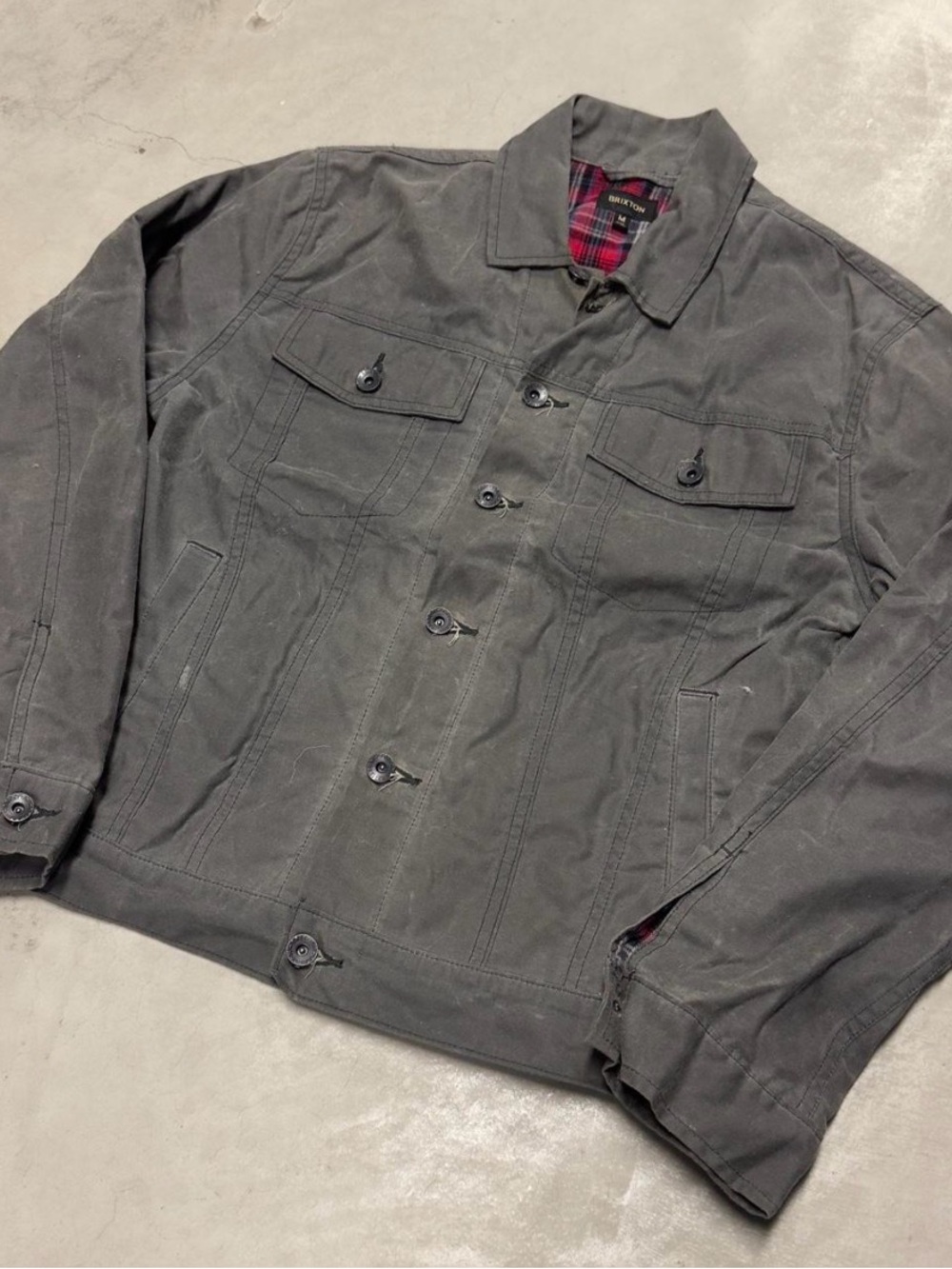 Men's Waxed Canvas Trucker Jacket - Charcoal Gray